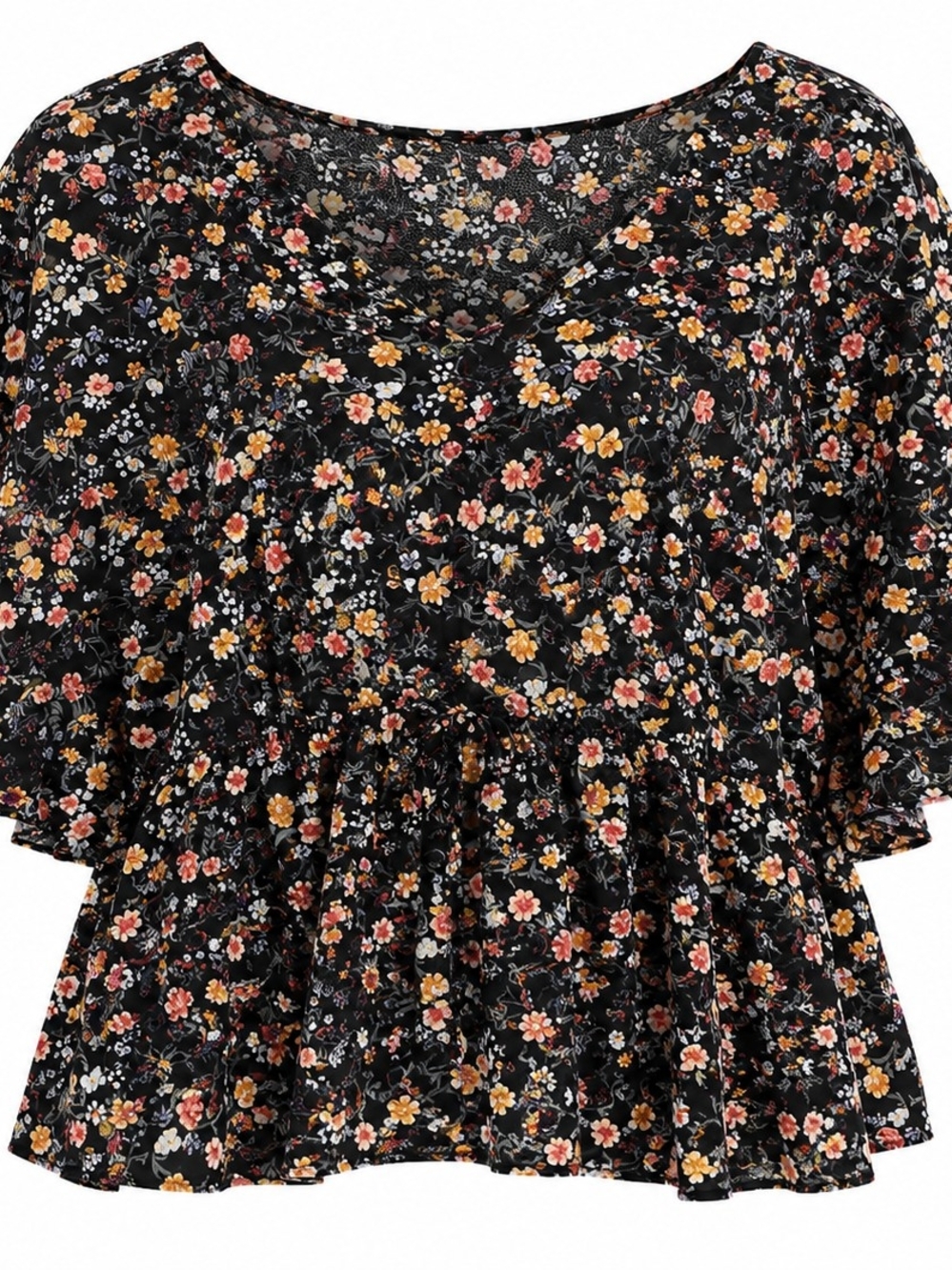 Juniors Black Floral Peplum Top - Women's Floral Blouse